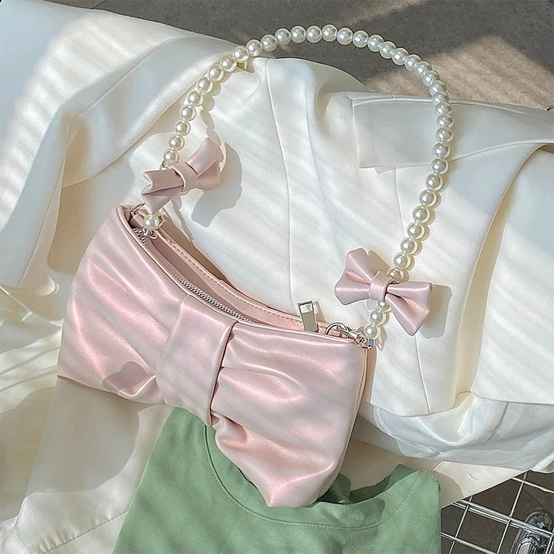 Soft PU Bow Pearl Purse