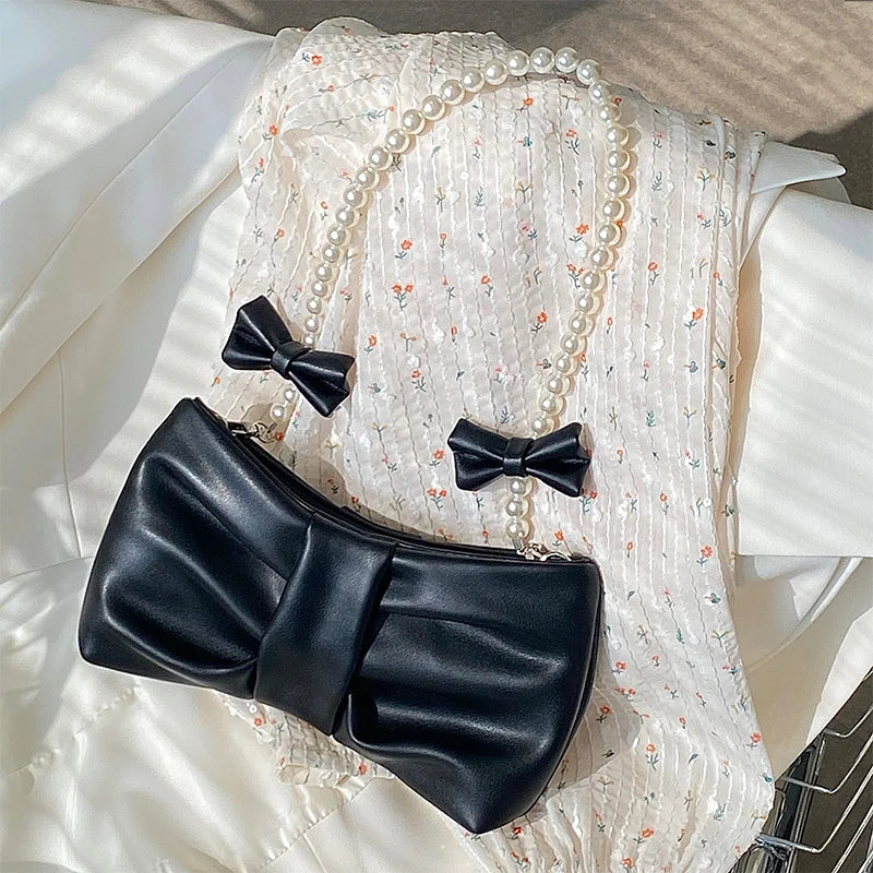 Soft PU Bow Pearl Purse