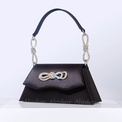 Women Chic Rhinestone Bow Handbag