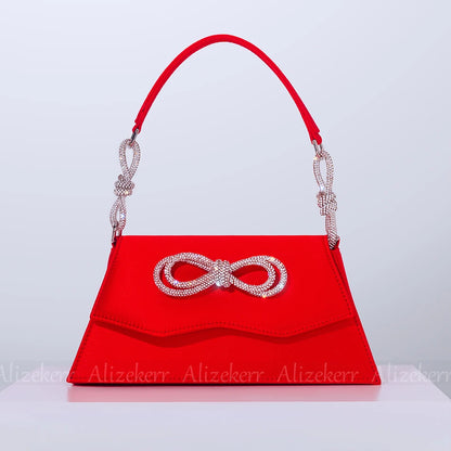 Women Chic Rhinestone Bow Handbag