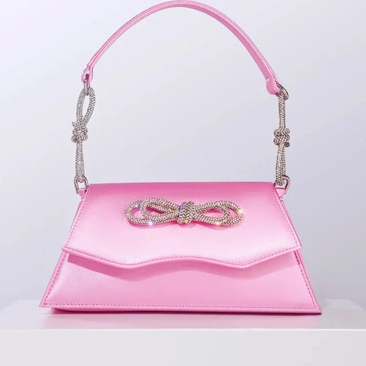 Women Chic Rhinestone Bow Handbag