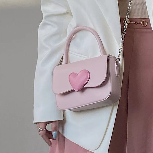 Pink Heart Girly Square Shoulder BagPink Heart Girly Square Shoulder BagPink Heart Girly Square Shoulder Bag