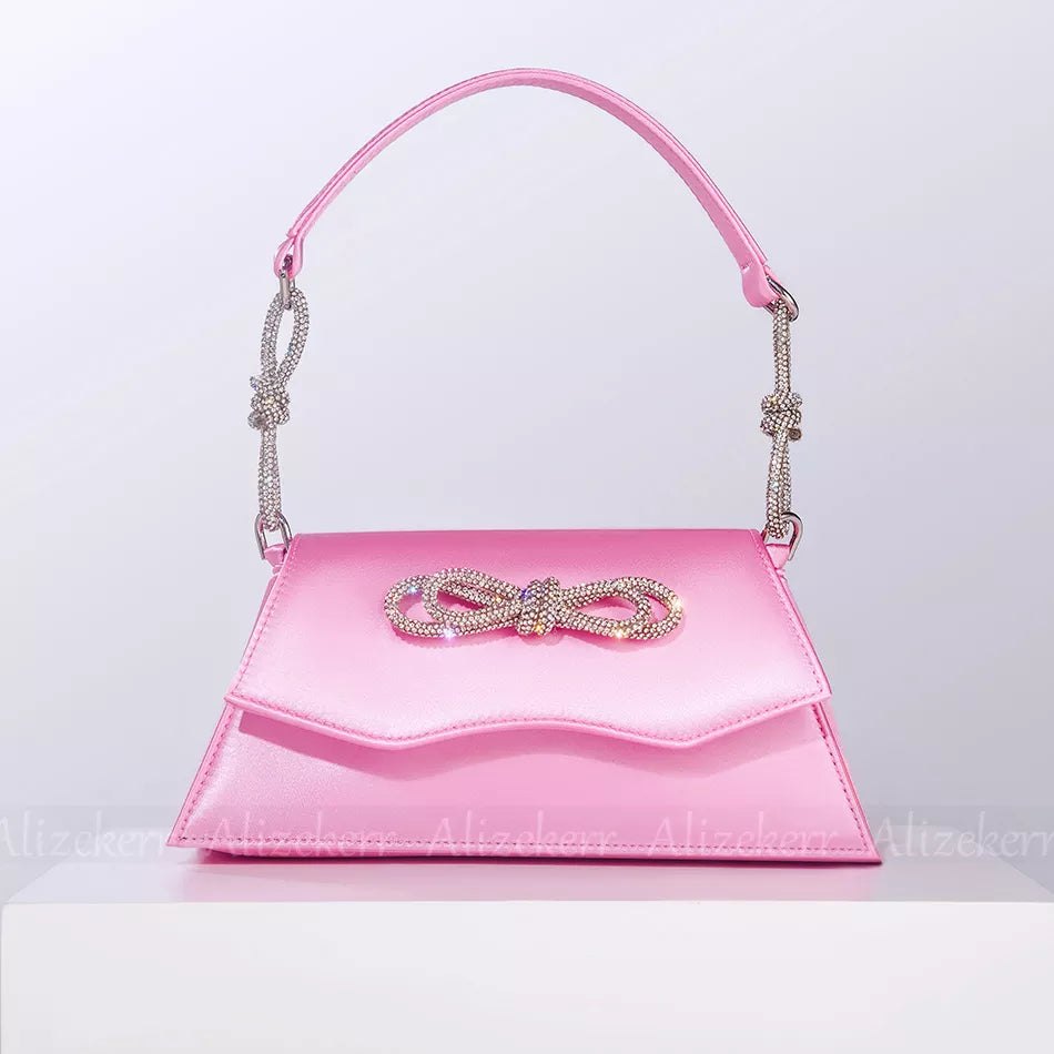 Women Chic Rhinestone Bow Handbag